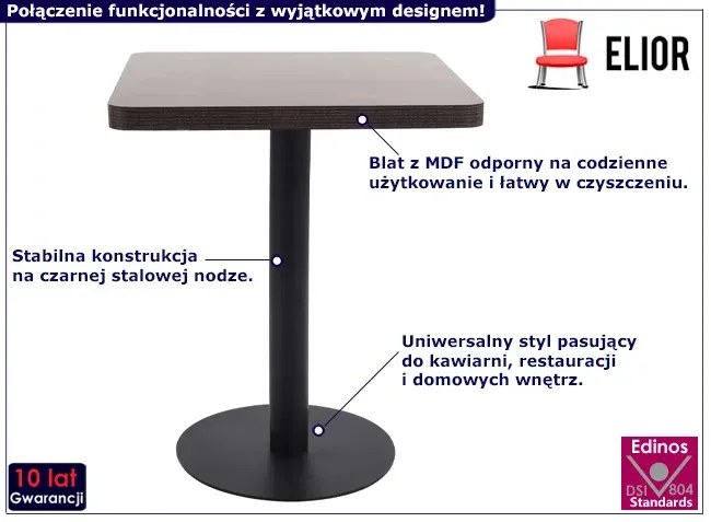 Kwadratowy nowoczesny stolik barowy ciemnobrązowy + czarny - Equss