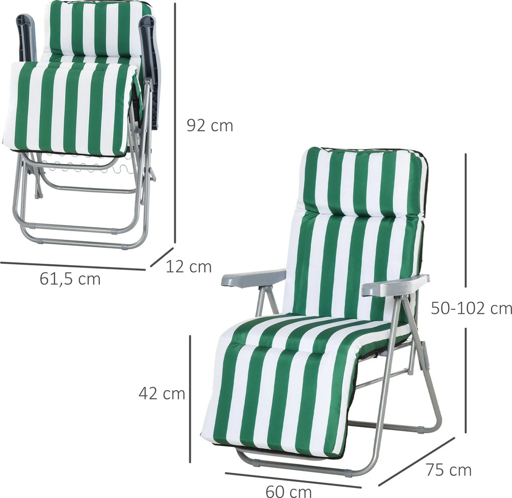 Outsunny 2xskładane krzesła leżak krzesło ogrodowe składany leżak 5 pozycji zielony