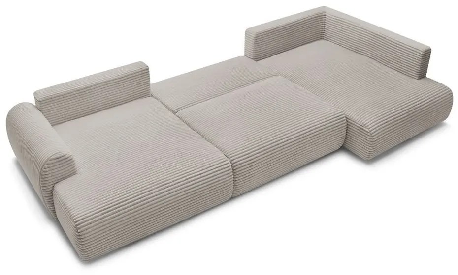 Jasnoszary/beżowy sztruksowy rozkładany/ze schowkiem narożnik (prawostronny/w kształcie litery U) Lucien – Bobochic Paris