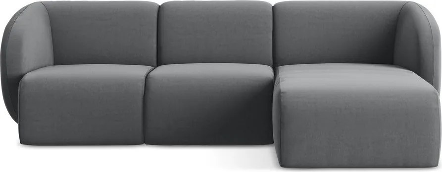 Szary aksamitny narożnik (prawostronny/z szezlongiem) Lani – Makamii