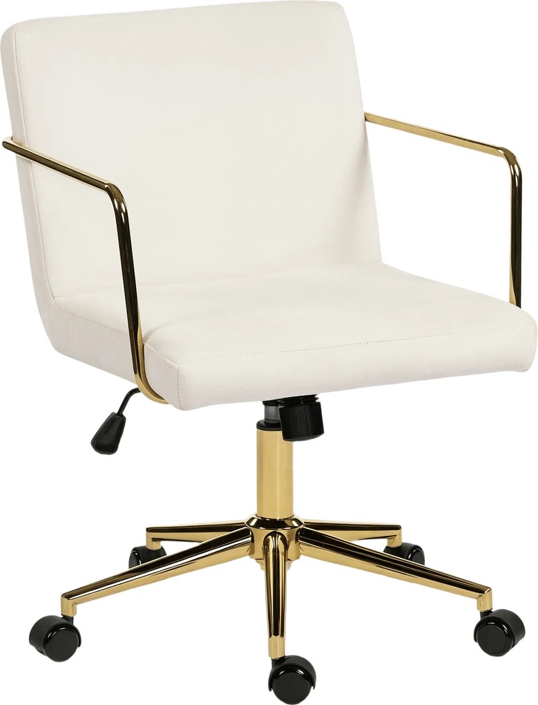 HOMCOM Obrotowy fotel biurowy ze złotymi akcentami, krzesło komputerowe z metalową podstawą, tkanina o wyglądzie aksamitu, kremowo-biały