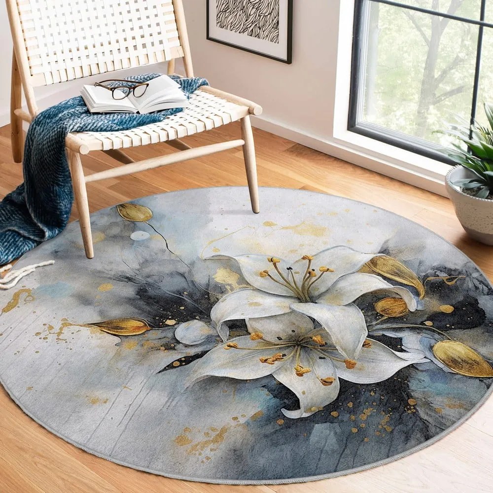 Niebiesko-szary okrągły dywan odpowiedni do prania ø 120 cm Golden Lilly – Mila Home