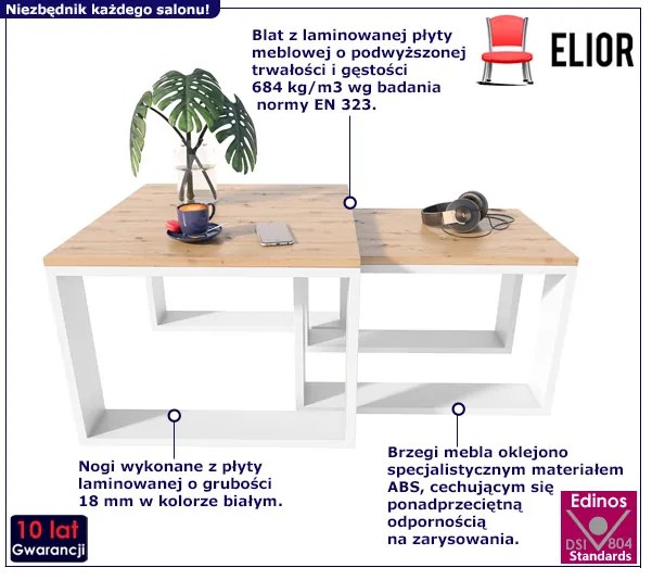 Dwa Skandynawskie Stoliki Kawowe Dąb Artisan + Biały F8-N83