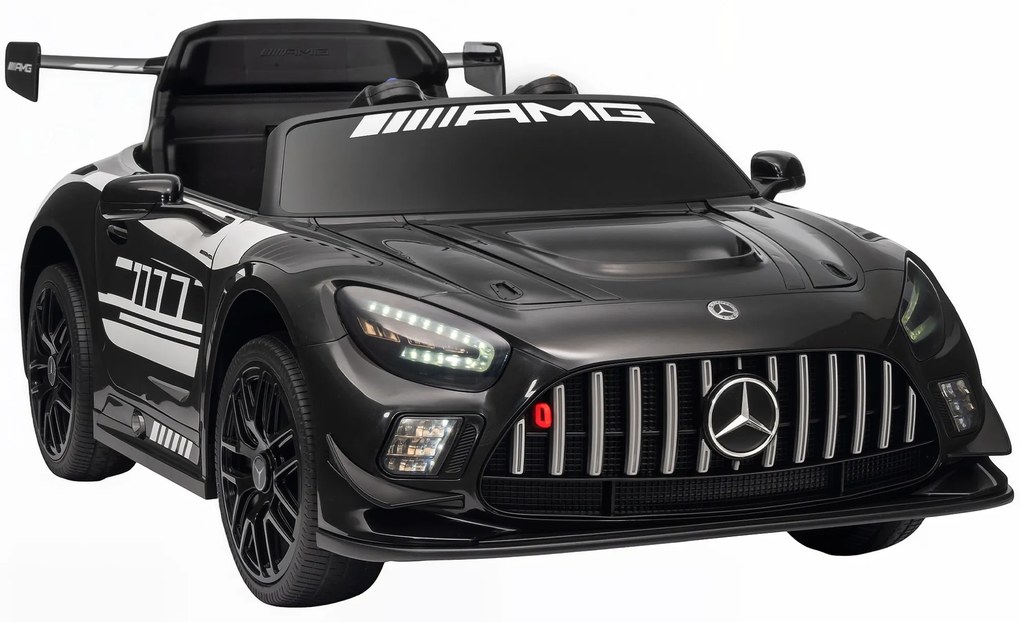 AIYAPLAY Samochód elektryczny Mercedes, samochód na siedzenie dla dzieci, bateria 12V, światła LED, funkcja muzyczna, klakson, 3-8 lat, czarny
