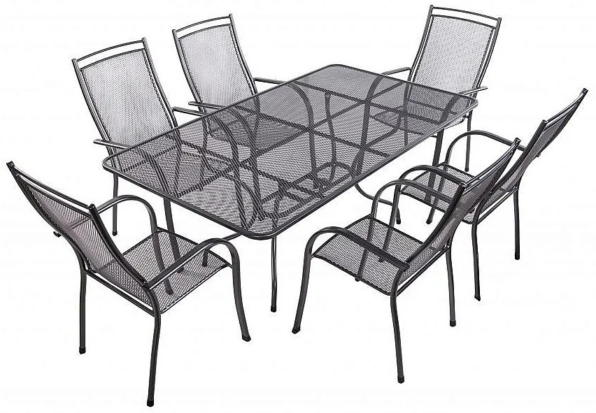 Metalowy zestaw ogrodowy PALMA I. 1 + 6 Stół prostokątny 145x90 cm (CT0309)