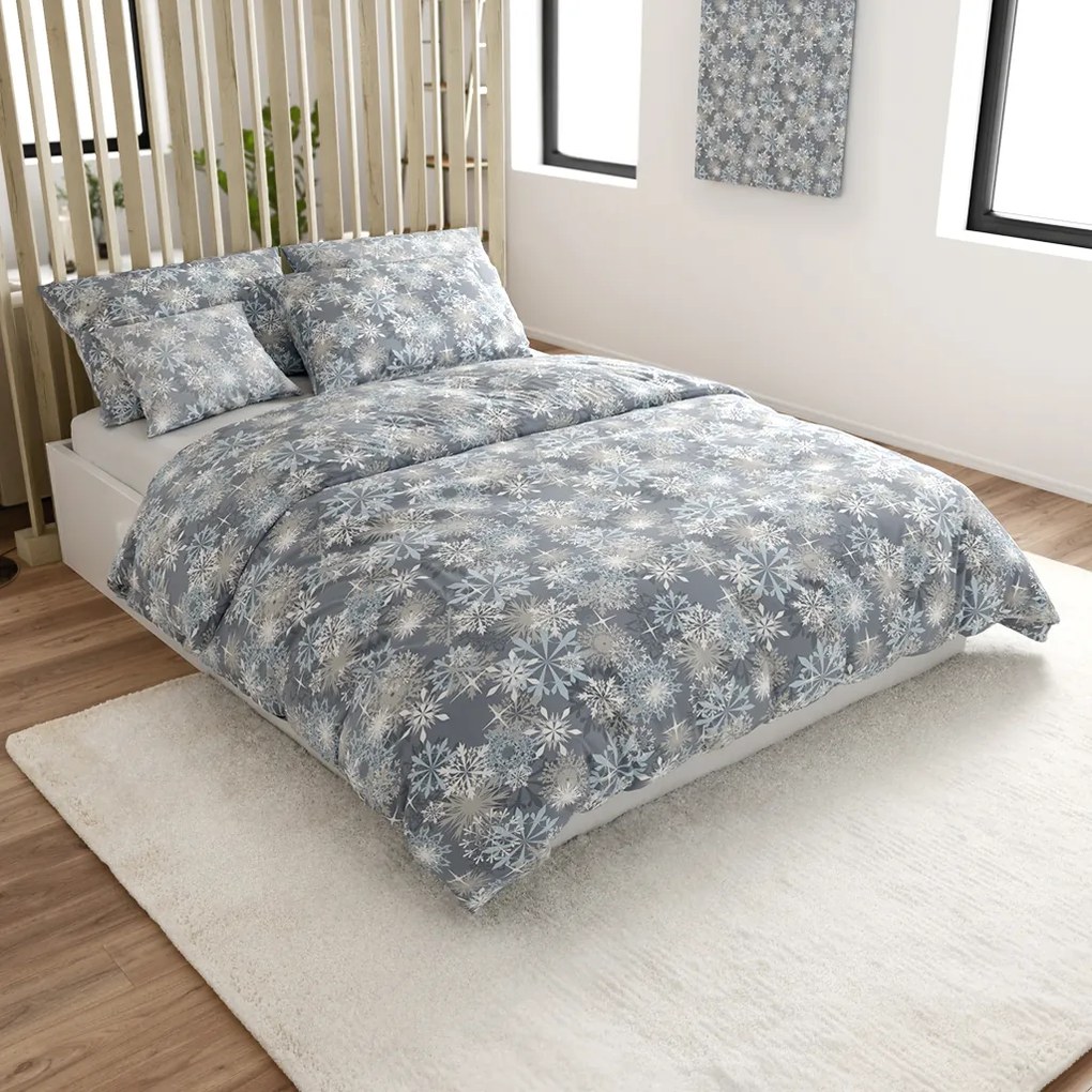 PrzytulneMieszkanie.pl PrzytulneMieszkanie.pl Pościel z mikrofibry SNOWFLAKE w kolorze niebiesko-szarym Rozmiar pościeli: 2 szt 70 x 90 cm | 200 x 220 cm
