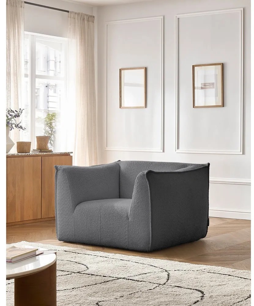 Ciemnoszary fotel z materiału bouclé Giorgia – Bobochic Paris