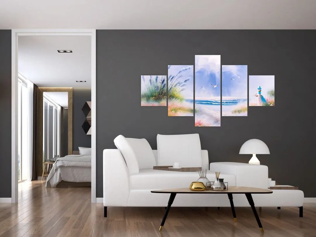 Obraz - Romantyczna plaża, obraz olejny (125x70 cm)