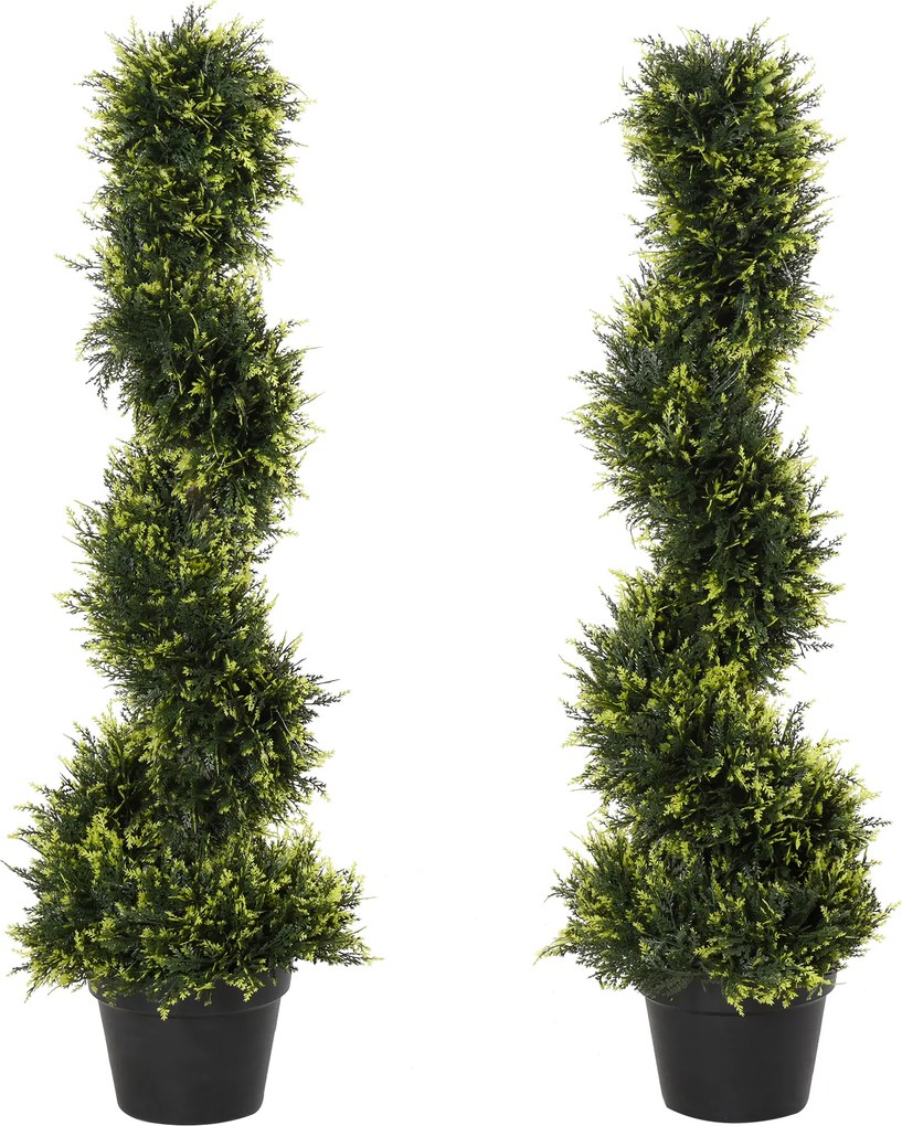 Outsunny Sztuczna roślina spiralna, Spiralny cedr z doniczką, 90 cm, Sztuczna cedrówka do dekoracji zewnętrznej i wewnętrznej, Zielona