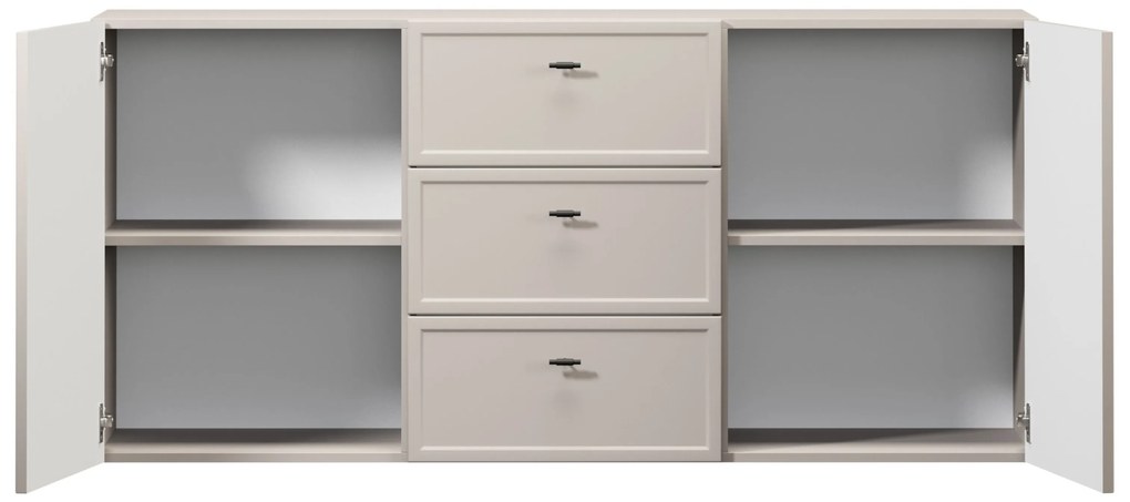 Komoda wisząca Lorini 150 cm z szufladami - kaszmir / czarne uchwyty T-bar