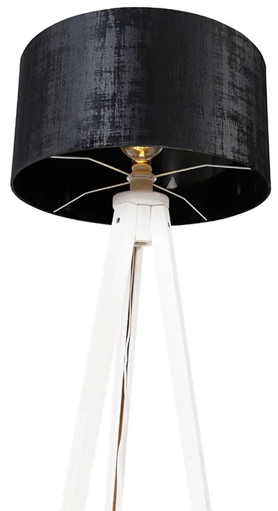 Nowoczesna lampa stojąca trójnóg biała z czarnym aksamitnym kloszem 50 cm - Tripod Classic Nowoczesny Oswietlenie wewnetrzne