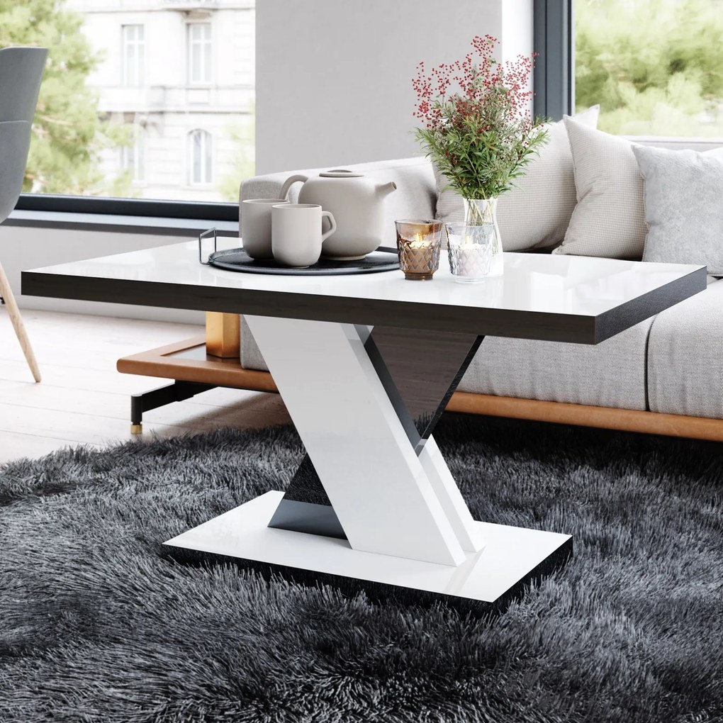 Nowoczesna ława do salonu Dixon 80x60 biały/czarny połysk