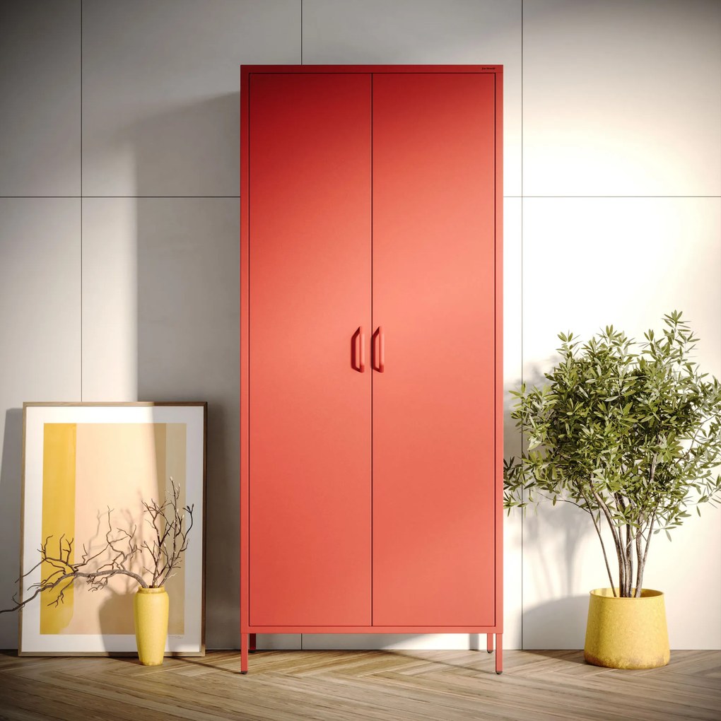 Szafa na ubrania metalowa czerwona FLAVIO, 800 x 1850 x 450 mm