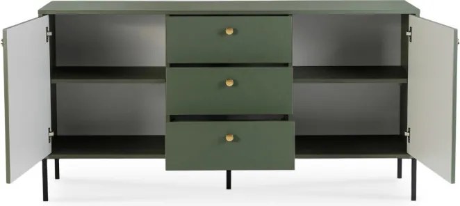 Komoda do Salonu Sypialni SOFT 154 cm Zielona Ryflowana Dwudrzwiowa z Szufladami Nowoczesna