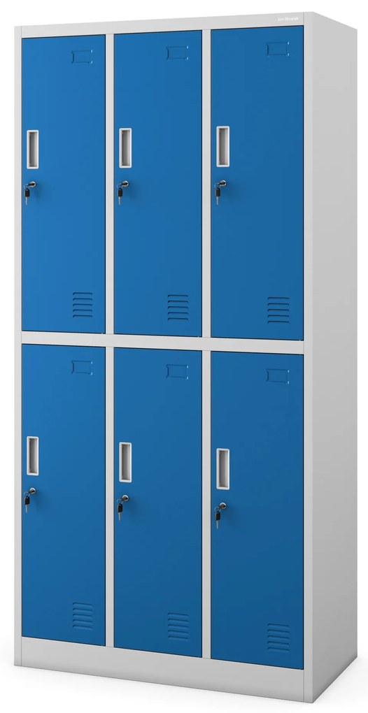 Szafka socjalna ubraniowa BHP szaro-niebieska: 6-drzwiowa IGOR, 900 x 1850 x 450 mm