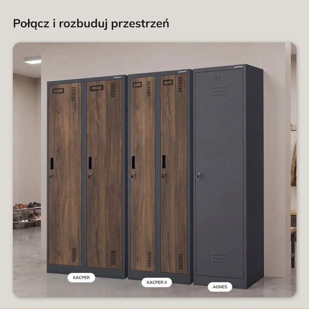 Szafa BHP wąska 60x50x180 cm Eco Design Kacper 2, antracyt/orzech