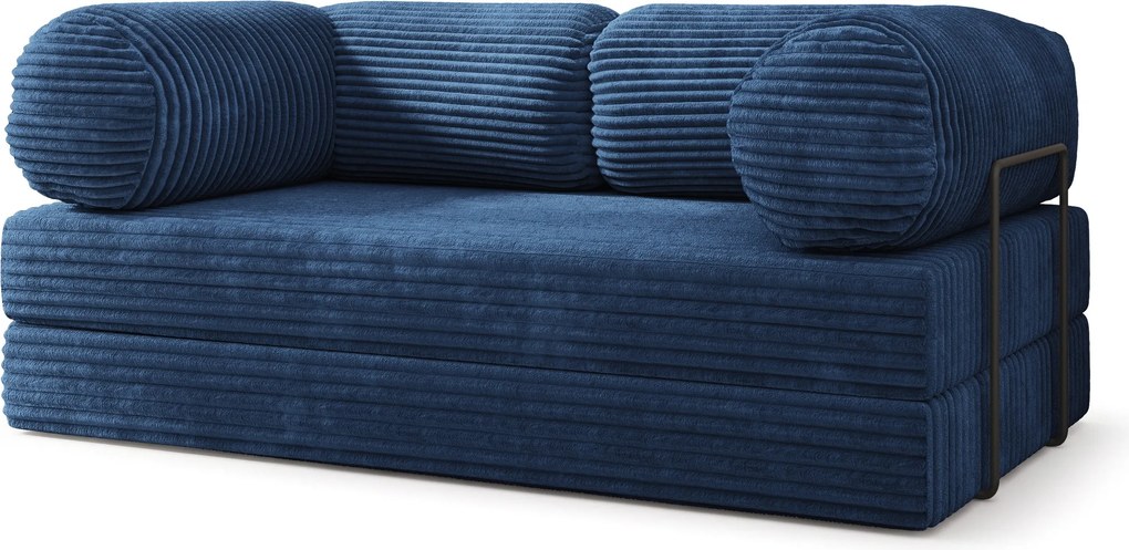 Masseno Sofa piankowa ALVIO z funkcją spania, Kanapa z pianki do salonu, Bezmontażowa, Tkanina sztruksowa – Niebieski TILIA 77