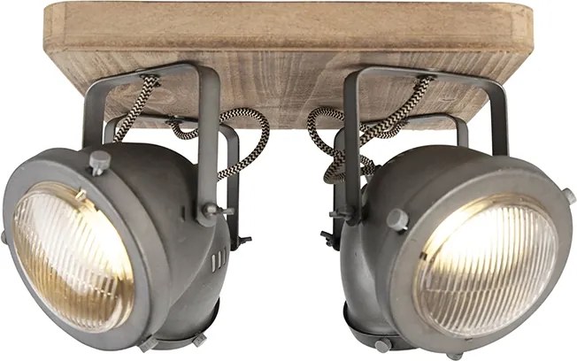 Industrialny reflektor stalowy z drewnianą płytą obrotową 4-światła - Emado