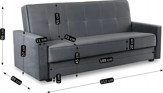 Wersalka z Funkcją Spania ALUNA Rozkładana Dwuosobowa Szara do Salonu