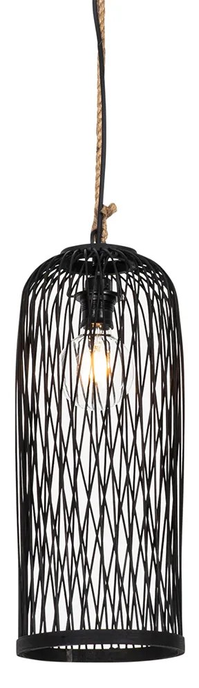 Rustykalna lampa wisząca zewnętrzna czarna z rattanu 25 cm - Calamus