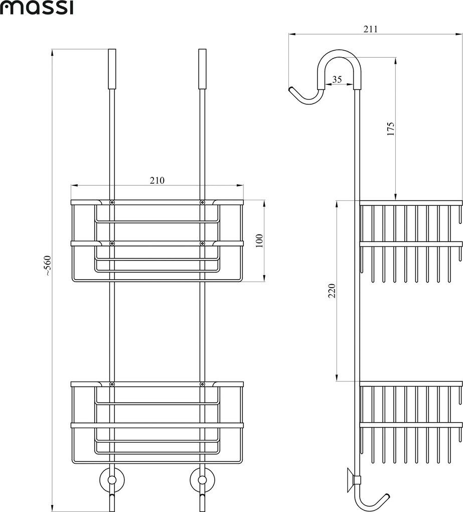 Kosz prysznicowy podwójny czarny do ścianki prysznicowej