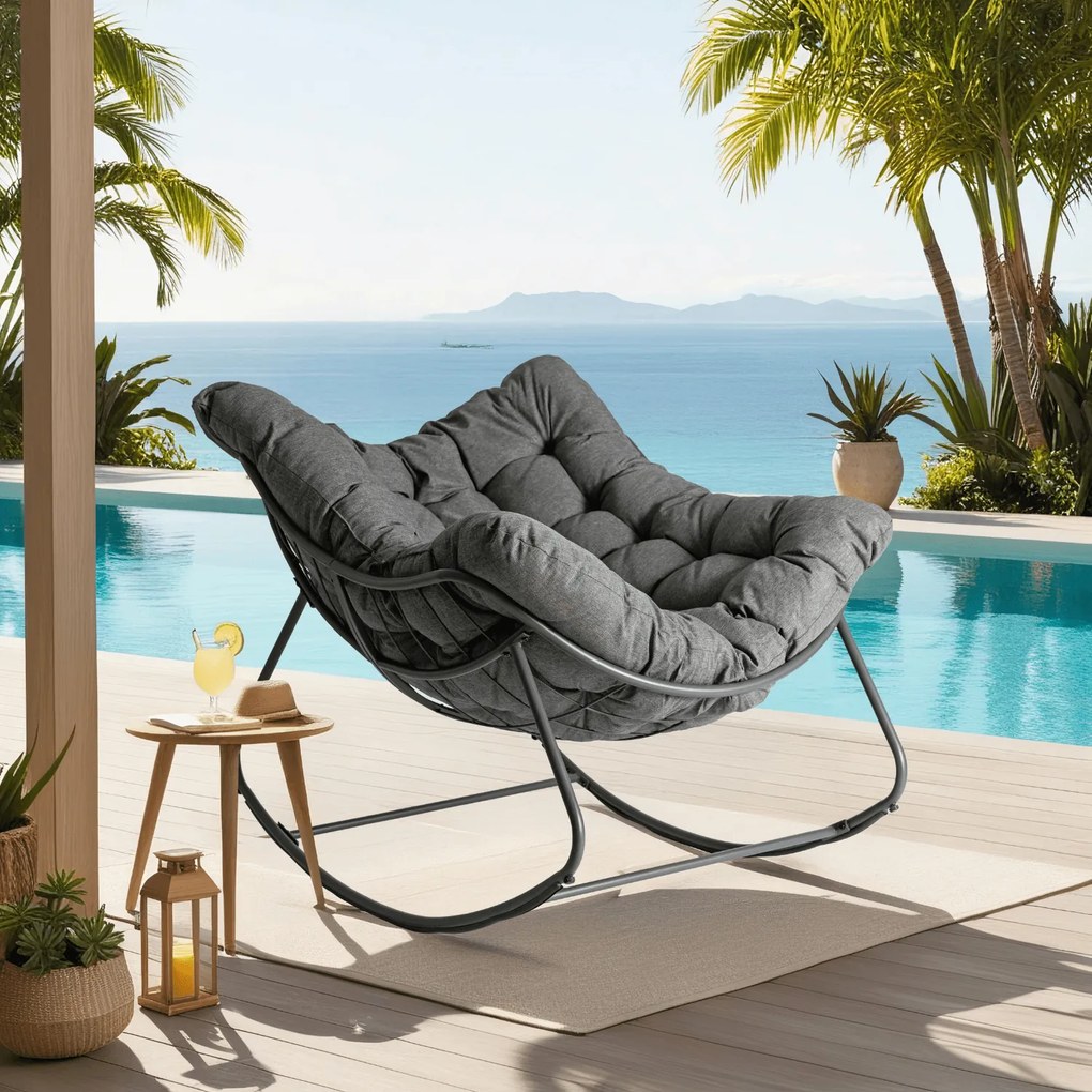 Fotel Bujany Ogrodowy LAREDO na Płozach Wypoczynkowy Szary Nowoczesny