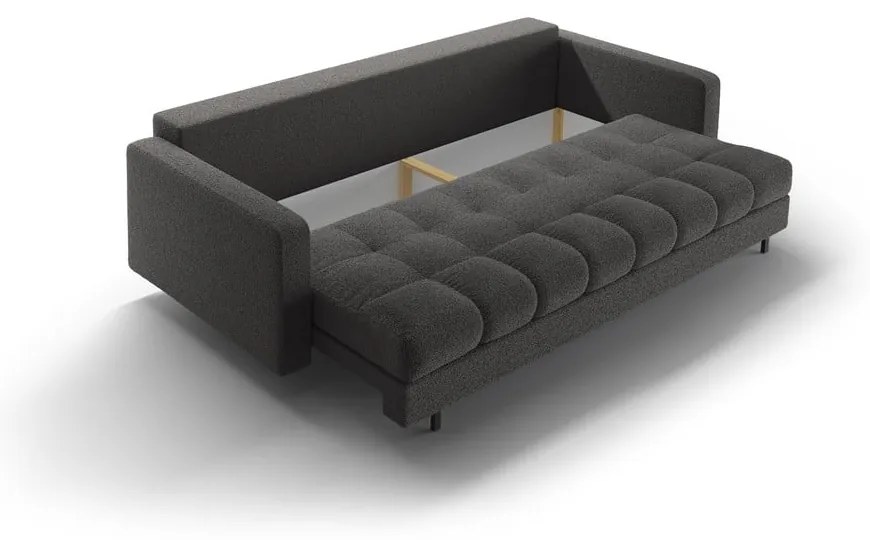 Ciemnoszara rozkładana sofa ze schowkiem z materiału bouclé 222 cm Bali – Cosmopolitan Design