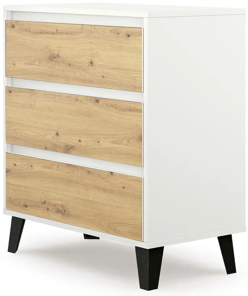 Minimalistyczna komoda z 3 szufladami biały + dąb artisan S1-D15