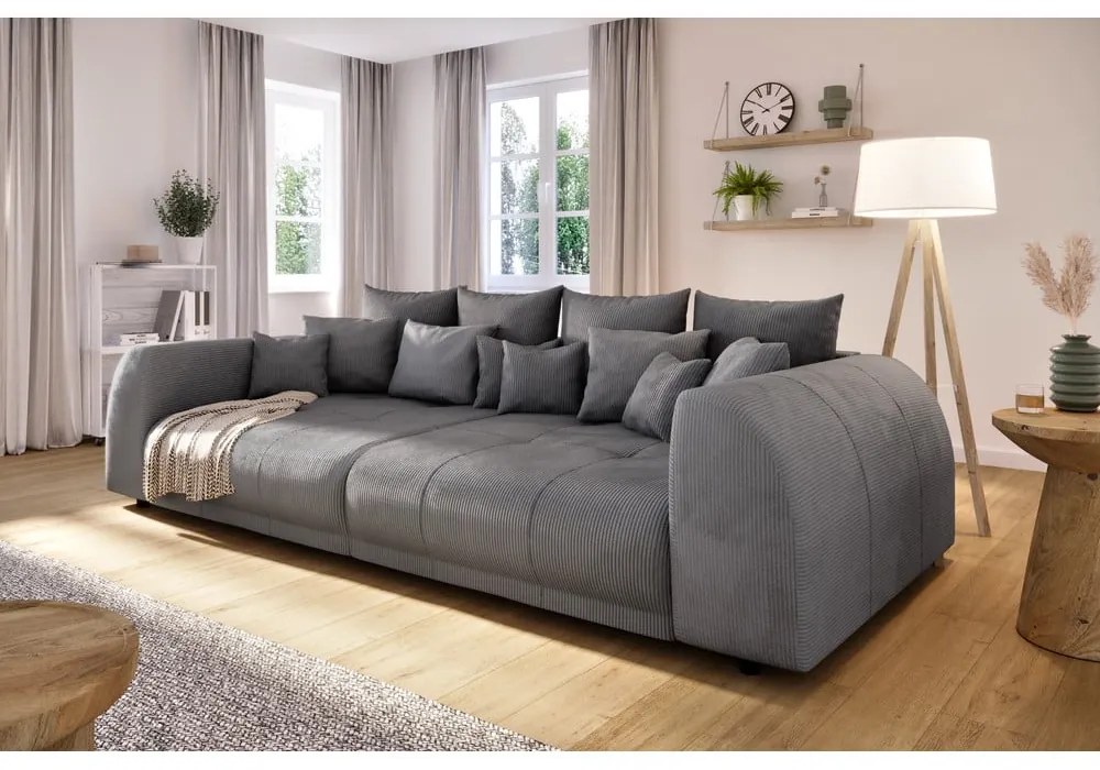 Ciemnoszara sztruksowa rozkładana sofa 310 cm Vanessa – Ropez
