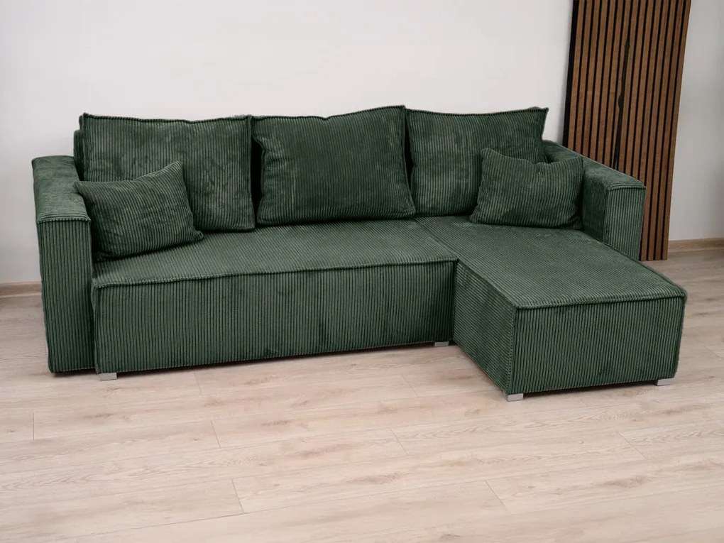 Rozkładana narożna sofa SMART COSARO ciemnozielona, dwustronna + 2 poduszki GRATIS