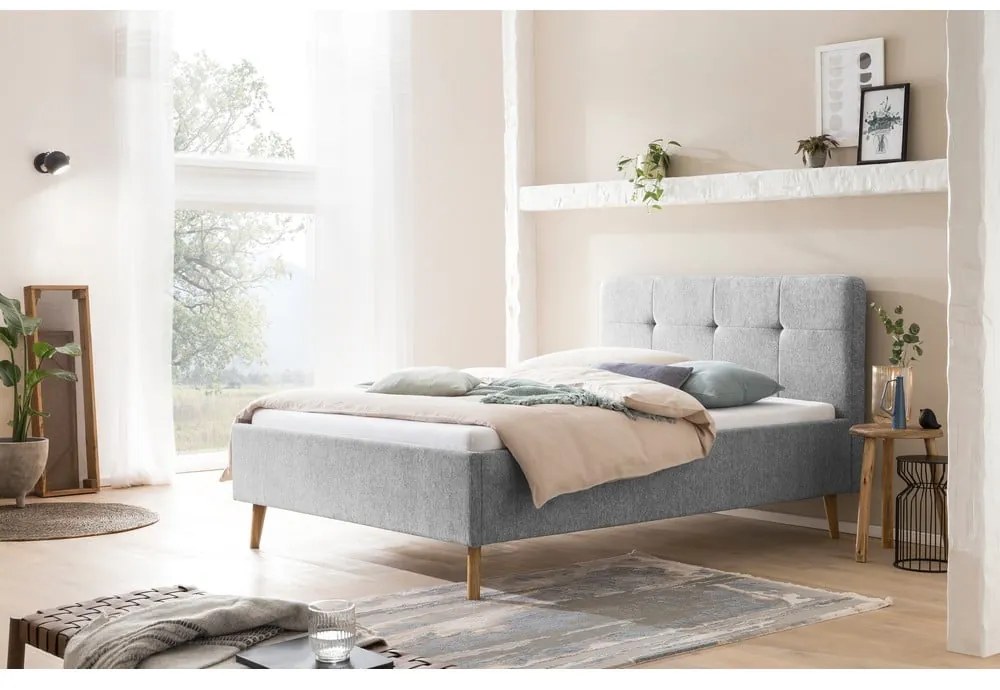 Jasnoszare tapicerowane łóżko dwuosobowe 140x200 cm Smart – Meise Möbel