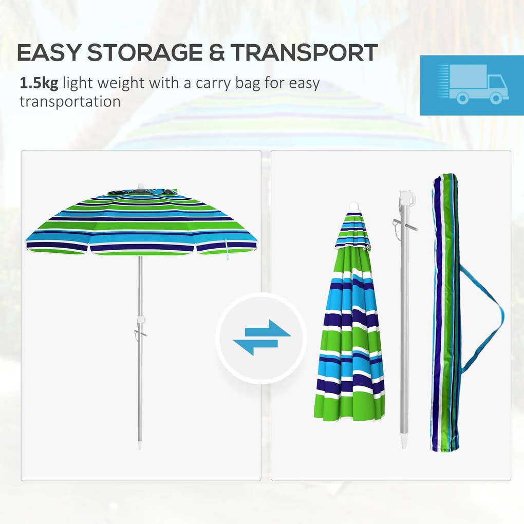 Outsunny Parasol Plażowy Ø178 cm UV40+ Wiatroodporny Stabilny Regulowany z Nachyleniem Wentylacją Torbą Wielokolorowy | Aosom PL