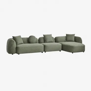 Sofa Modułowy Z Prawym Szezlongiem, 3-częściowy, Z Tkaniny Chenilla Coco Szenila Szałwiowa Zieleń - Sklum