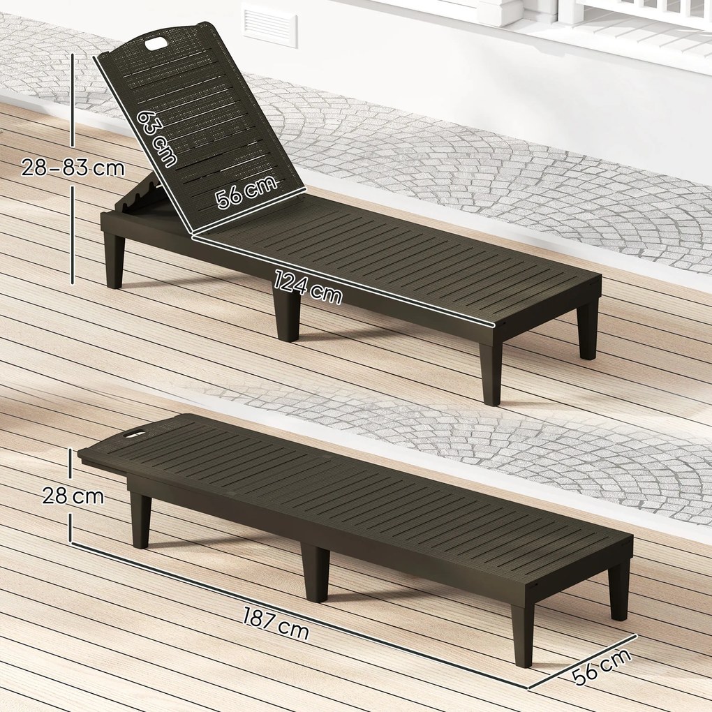 Zestaw 2 leżaków ogrodowych Outsunny, wodoodporny, z 4-stopniową regulacją oparcia, udźwig do 120 kg, czarny