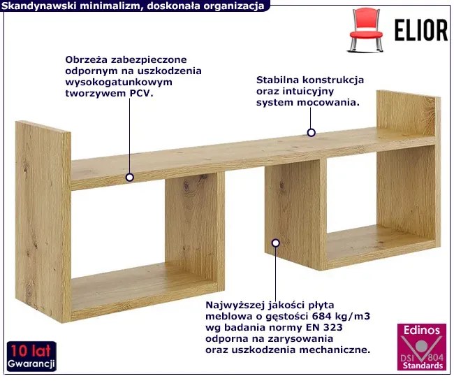Skandynawska półka ścienna w kolorze dąb artisan - Dorsa