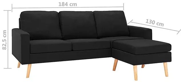 3-osobowa czarna sofa z podnóżkiem - Muria 4Q