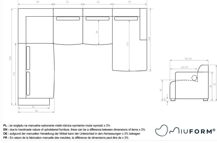 Szary narożnik (lewostronny/w kształcie litery U) Flex Felix – Miuform
