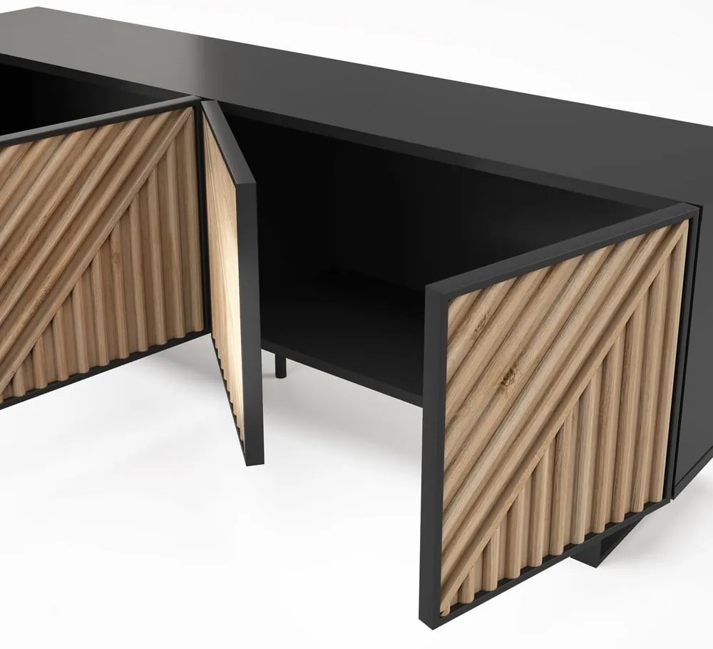 Czarno-naturalna szafka pod TV w dekorze dębu 161x55x35 cm Alana – Marckeric