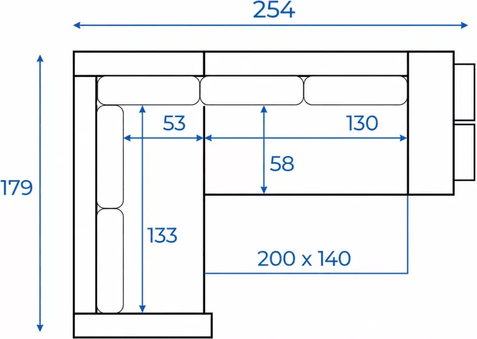 Narożnik Martim półka pufy z funkcją spania 200x140 cm – lewy/prawy, pojemnik na pościel, mikrofaza, pianka lub bonell