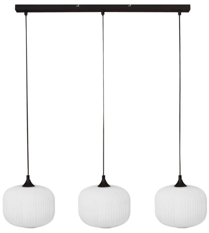Lampa sufitowa ze szkła i metalu 3 klosze - szer. 99 x wys. 128 cm - Czarny i biały - GLENORA