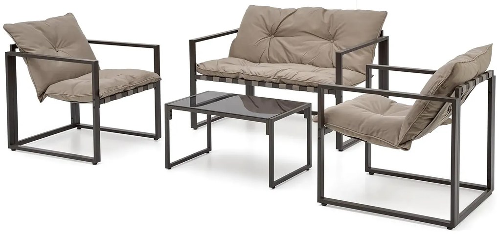 Beżowy zestaw ogrodowy sofa + 2 fotele + ława - Denoli
