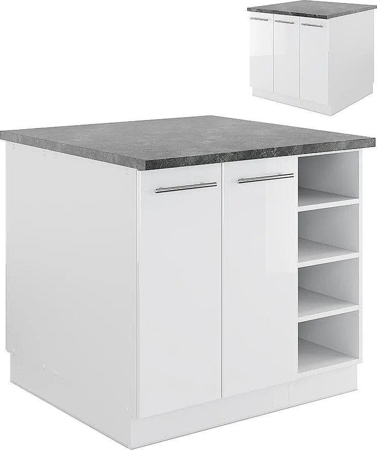 Wyspa kuchenna biały wysoki połysk/biały 90x60x82 fame-line