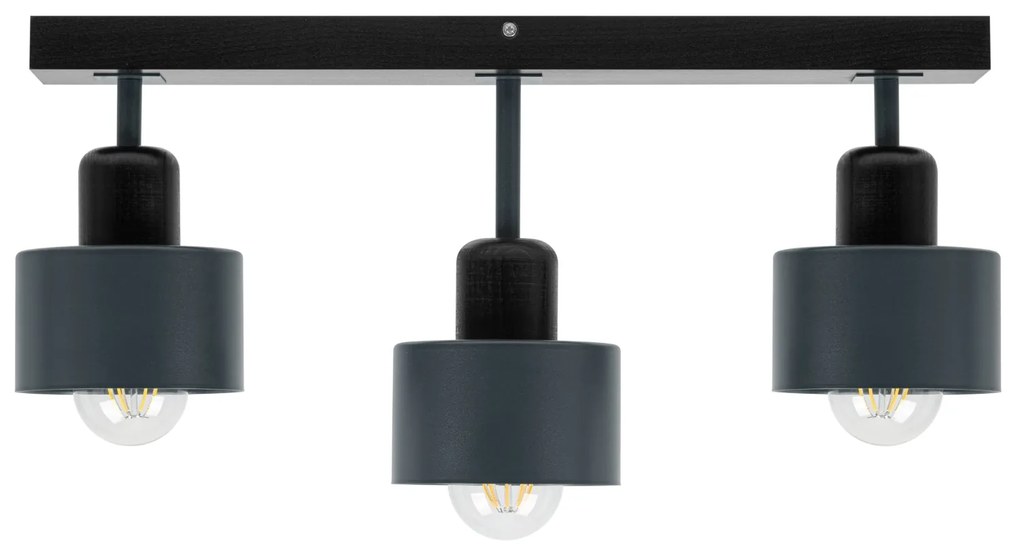 Antracytowo-czarna lampa sufitowa, trzypunktowy spot DAN50x7SC z drewn
