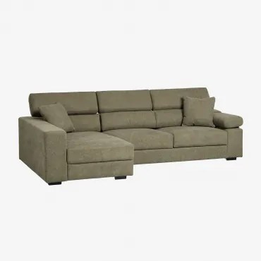 Sofa Narożny Lewy 3-osobowy Z Regulowanymi Zagłówkami I Wysuwanymi Siedziskami Aramis Tkaniny Verde Army - Sklum