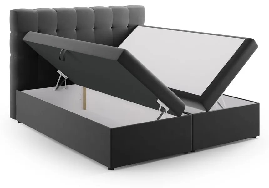 Antracytowe łóżko boxspring ze schowkiem 160x200 cm Bali – Cosmopolitan Design