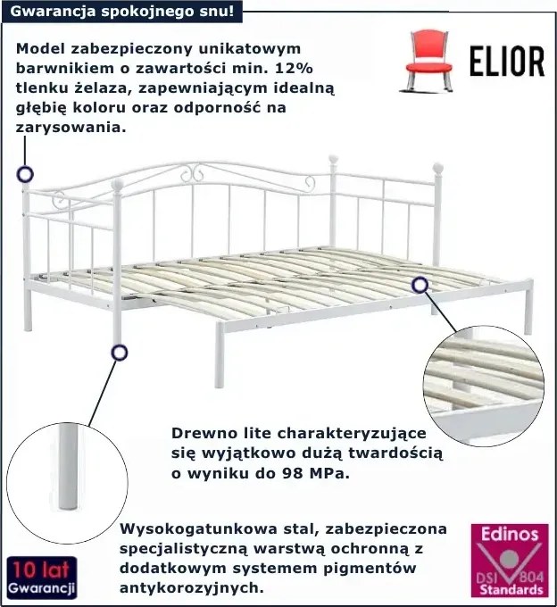 Białe metalowe rozsuwane łóżko N5-S09