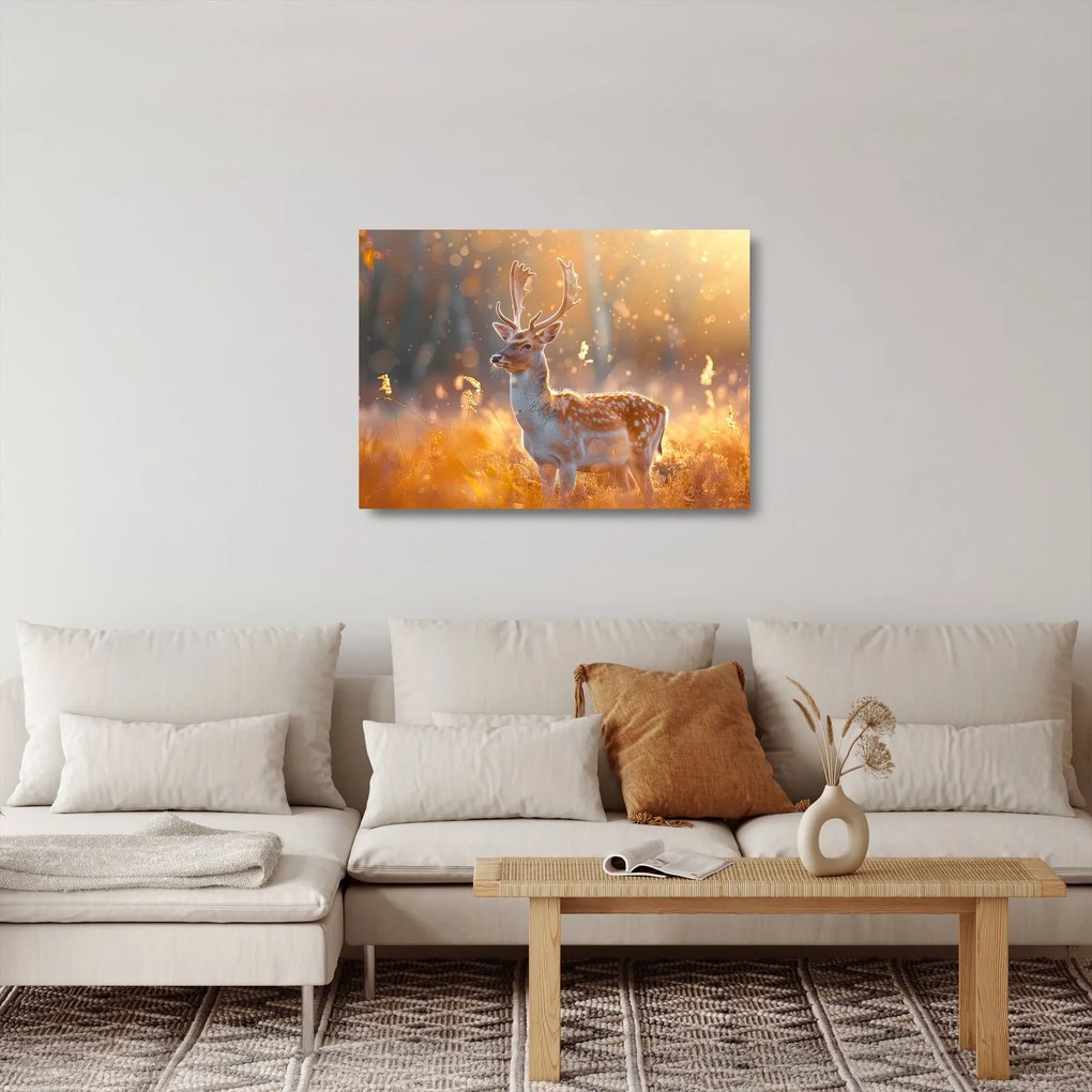 Obraz na szkle - Jeleń na polu (70x50 cm)