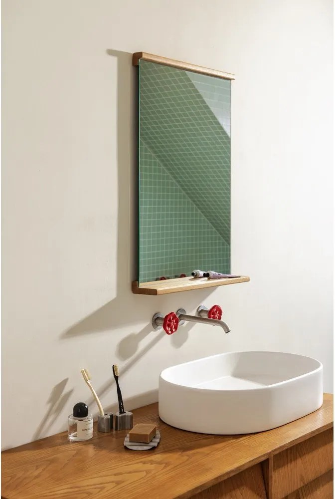 Lustro z półką z drewnianą ramą ścienne 50x75 cm Lun – noo.ma