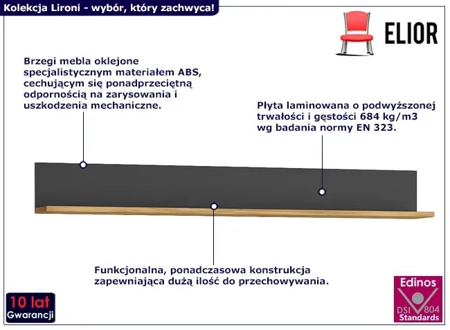 Klasyczna Półka Czarny Wisząca Dąb Craft + K3-D05