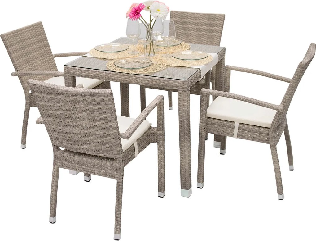 Zestaw rattanowy ogrodowy NAPOLI I. 1 + 4 (szaro-beżowy)